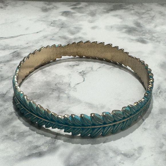 Solid Metal Vintage Custom Made Bangle Bracelets, Navy-Teal-Goldtone, Set Of 2 - Picture 2 of 8